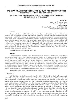 Các nhân tố ảnh hưởng đến ý định sử dụng rong nho của người tiêu dùng tại thành phố Nha Trang