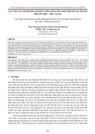 Các yếu tố ảnh hưởng hành vi tiêu dùng đồ chơi trẻ em tại thành phố Mỹ Tho - Tiền Giang