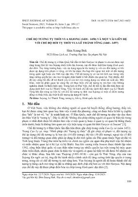 Chế độ tương tỵ thời vua Sejong (1418 - 1450) và một vài liên hệ với chế độ hồi tỵ thời vua Lê Thánh Tông (1460 - 1497)