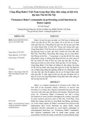Cộng đồng Baha’i Việt Nam trong thực hiện chức năng xã hội trên địa bàn Thủ đô Hà Nội