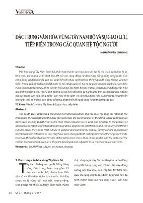 Đặc trưng văn hóa vùng Tây Nam Bộ và sự giao lưu, tiếp biến trong các quan hệ tộc người