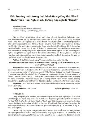 Dấu ấn sông nước trong thực hành tín ngưỡng thờ Mẫu ở Thừa Thiên Huế: Nghiên cứu trường hợp nghi lễ “Thành”