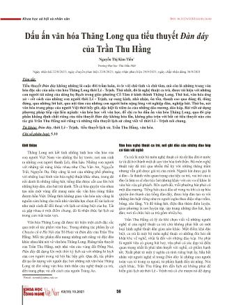 Dấu ấn văn hóa Thăng Long qua tiểu thuyết Đàn đáy của Trần Thu Hằng