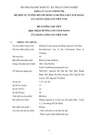 Đề cương chi tiết môn Đường lối cách mạng của Đảng cộng sản Việt Nam