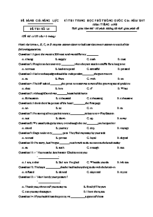 Đề đánh giá năng lực kỳ thi THPT Quốc gia môn Tiếng Anh - Đề số 14 - Năm học 2017 (Có đáp án)