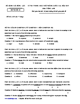 Đề đánh giá năng lực kỳ thi THPT Quốc gia môn Tiếng Anh - Đề số 10 - Năm học 2017 (Có đáp án)