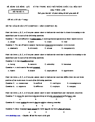 Đề đánh giá năng lực kỳ thi THPT Quốc gia môn Tiếng Anh - Đề số 12 - Năm học 2017 (Có đáp án)