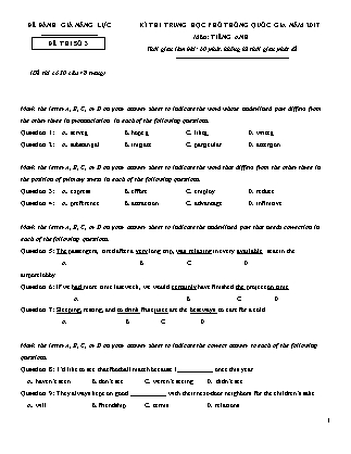 Đề đánh giá năng lực kỳ thi THPT Quốc gia môn Tiếng Anh - Đề số 3 - Năm học 2017 (Có đáp án)