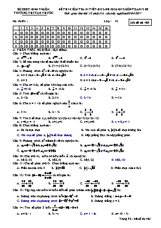 Đề kiểm tra 45 phút Đại số Lớp 12 - Mã đề: 485 - Năm học 2016-2017 - Trường THPT An Phước (Có đáp án)