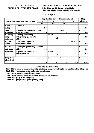 Đề kiểm tra 45 phút Hình học Lớp 11 - Bài số 5 - Năm học 2015-2016 - Trường THPT Tôn Đức Thắng (Có đáp án)