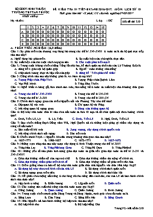 Đề kiểm tra 45 phút Học kì 2 môn Lịch sử Lớp 10 - Mã đề: 210 - Năm học 2016-2017 - Trường THPT An Phước (Có đáp án)
