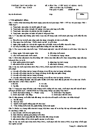 Đề kiểm tra 45 phút Học kì 2 môn Lịch sử Lớp 12 - Mã đề: 209 - Năm học 2016-2017 - Trường THPT Nguyễn Du