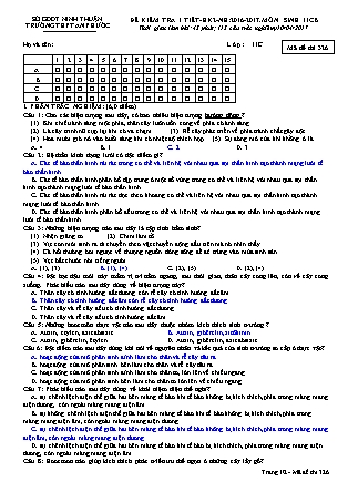 Đề kiểm tra 45 phút Học kì 2 môn Sinh học Lớp 11 - Mã đề: 326 -Năm học 2016-2017 - Trường THPT An Phước (Có đáp án)