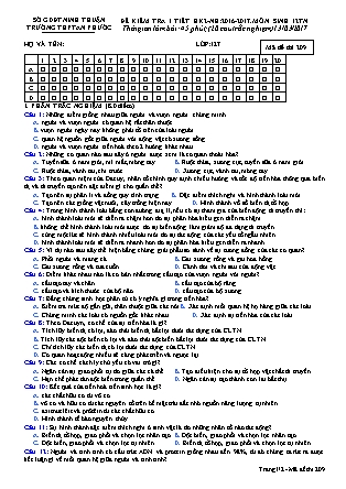 Đề kiểm tra 45 phút Học kì 2 môn Sinh học Lớp 12 nâng cao - Mã đề: 209 - Năm học 2016-2017 - Trường THPT An Phước (Có đáp án)