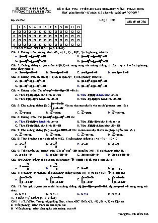 Đề kiểm tra 45 phút Học kì 2 môn Toán Lớp 10 - Mã đề: 326 - Năm học 2016-2017 - Trường THPT An Phước (Có đáp án)