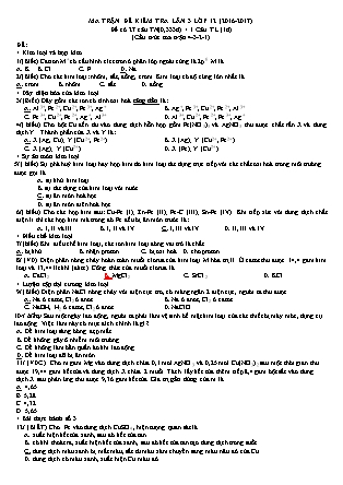 Đề kiểm tra 45 phút môn Hóa học Lớp 12 - Bài số 3 - Năm học 2016-2017 - Trường THPT Tôn Đức Thắng (Có đáp án)