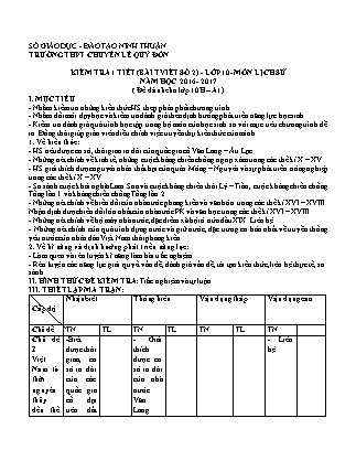 Đề kiểm tra 45 phút môn Lịch sử Lớp 10 - Bài số 2 - Mã đề: 10HA1 - Năm học 2016-2017 - Trường THPT Lê Quý Đôn (Có đáp án)
