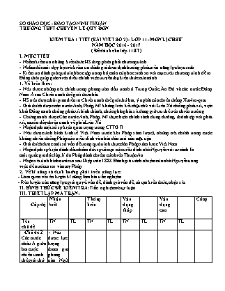 Đề kiểm tra 45 phút môn Lịch sử Lớp 11 - Bài số 2 - Mã đề: 11ST - Năm học 2016-2017 - Trường THPT Lê Quý Đôn (Có đáp án)
