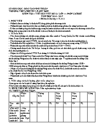Đề kiểm tra 45 phút môn Lịch sử Lớp 11 - Bài số 2 - Mã đề: 11VA1 - Năm học 2016-2017 - Trường THPT Lê Quý Đôn (Có đáp án)