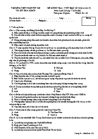 Đề kiểm tra 45 phút môn Lịch sử Lớp 11 - Mã đề: 132 - Năm học 2016-2017 - Trường THPT Nguyễn Du
