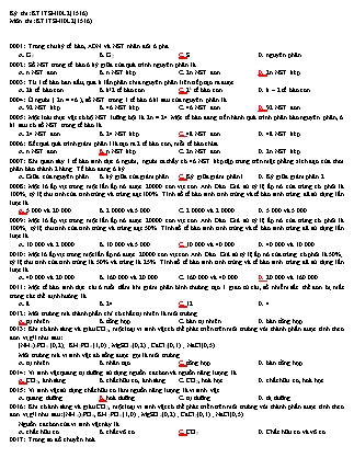Đề kiểm tra 45 phút môn Sinh học Lớp 10 - Năm học 2015-2016 - Trường THPT Tôn Đức Thắng (Có đáp án)
