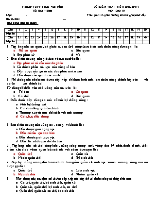 Đề kiểm tra 45 phút môn Sinh học Lớp 10 - Năm học 2016-2017 - Trường THPT Phạm Văn Đồng (Có đáp án)