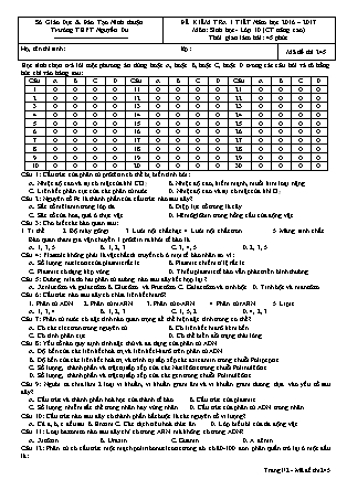Đề kiểm tra 45 phút môn Sinh học Lớp 10 nâng cao - Mã đề: 245 - Năm học 2016-2017 - Trường THPT Nguyễn Du