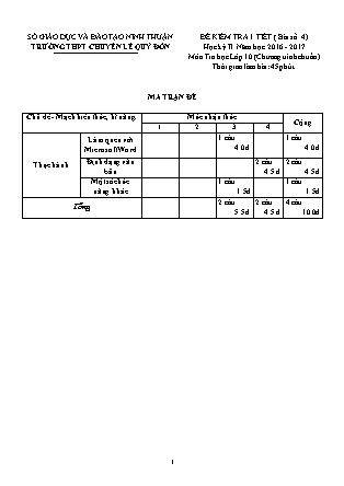 Đề kiểm tra 45 phút môn Tin học Lớp 10 - Bài số 4 - Năm học 2016-2017 - Trường THPT Lê Quý Đôn (Có đáp án)