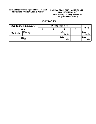 Đề kiểm tra 45 phút môn Tin học Lớp 11 - Bài số 2 - Năm học 2016-2017 - Trường THPT Lê Quý Đôn (Có đáp án)