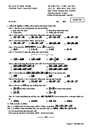 Đề kiểm tra 45 phút môn Toán Lớp 10 - Bài số 3 - Mã đề: 485 - Năm học 2016-2017 - Trường THPT Phan Bội Châu (Có đáp án)
