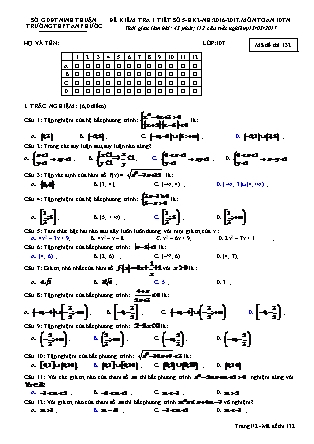 Đề kiểm tra 45 phút môn Toán Lớp 10 - Bài số 5 - Mã đề: 132 - Năm học 2016-2017 - Trường THPT An Phước (Có đáp án)