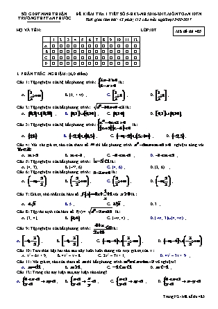 Đề kiểm tra 45 phút môn Toán Lớp 10 - Bài số 5 - Mã đề: 485 - Năm học 2016-2017 - Trường THPT An Phước (Có đáp án)