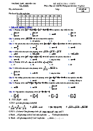 Đề kiểm tra 45 phút môn Toán Lớp 10 - Lần 2 - Năm học 2016-2017 - Trường THPT Nguyễn Du