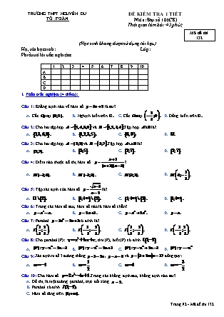 Đề kiểm tra 45 phút môn Toán Lớp 10 - Mã đề: 132 - Năm học 2016-2017 - Trường THPT Nguyễn Du