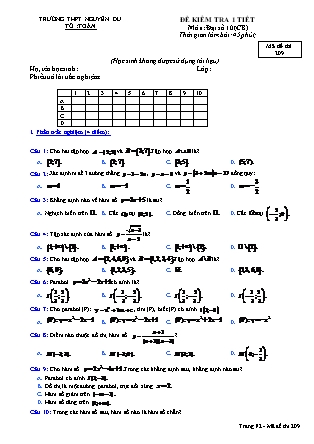 Đề kiểm tra 45 phút môn Toán Lớp 10 - Mã đề: 209 - Năm học 2016-2017 - Trường THPT Nguyễn Du