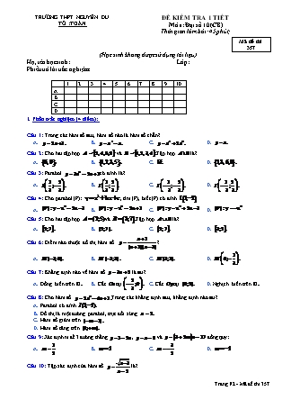 Đề kiểm tra 45 phút môn Toán Lớp 10 - Mã đề: 357 - Năm học 2016-2017 - Trường THPT Nguyễn Du