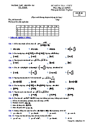 Đề kiểm tra 45 phút môn Toán Lớp 10 nâng cao - Lần 1 - Mã đề: 134 - Năm học 2016-2017 - Trường THPT Nguyễn Du