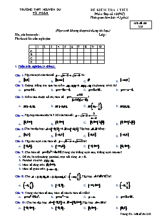 Đề kiểm tra 45 phút môn Toán Lớp 10 nâng cao - Lần 1 - Mã đề: 210 - Năm học 2016-2017 - Trường THPT Nguyễn Du