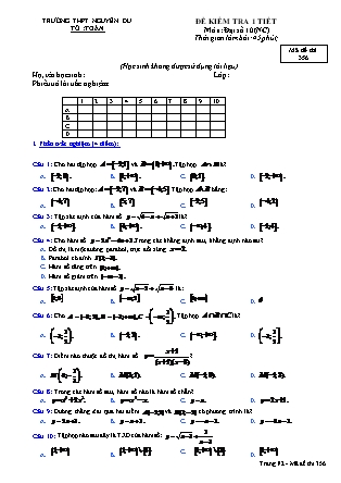 Đề kiểm tra 45 phút môn Toán Lớp 10 nâng cao - Lần 1 - Mã đề: 356 - Năm học 2016-2017 - Trường THPT Nguyễn Du