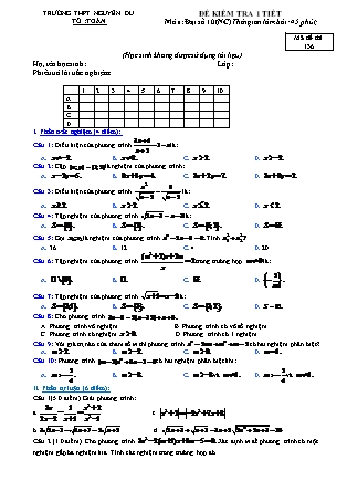 Đề kiểm tra 45 phút môn Toán Lớp 10 nâng cao - Lần 2 - Năm học 2016-2017 - Trường THPT Nguyễn Du