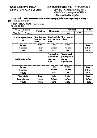 Đề kiểm tra 45 phút môn Toán Lớp 11 - Bài số 4 - Năm học 2015-2016 - Trường THPT Phan Bội Châu (Có đáp án)