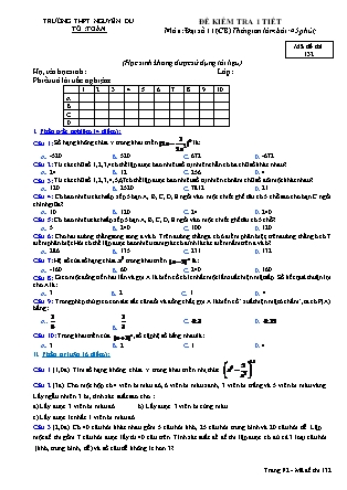 Đề kiểm tra 45 phút môn Toán Lớp 11 - Lần 2 - Mã đề: 132 - Năm học 2016-2017 - Trường THPT Nguyễn Du