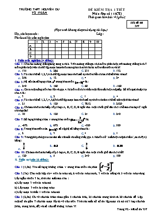 Đề kiểm tra 45 phút môn Toán Lớp 11 - Lần 2 - Mã đề: 357 - Năm học 2016-2017 - Trường THPT Nguyễn Du