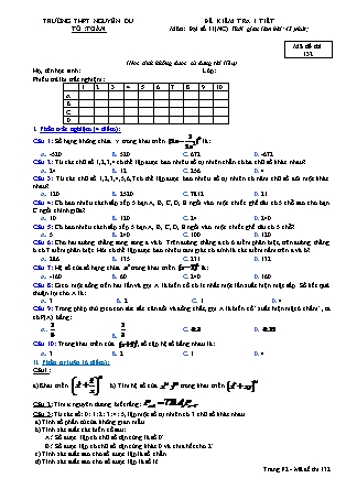 Đề kiểm tra 45 phút môn Toán Lớp 11 nâng cao - Lần 2 - Mã đề: 132 - Năm học 2016-2017 - Trường THPT Nguyễn Du
