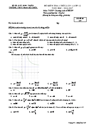 Đề kiểm tra 45 phút môn Toán Lớp 12 - Lần 1 - Mã đề: 357 - Năm học 2016-2017 - Trường THPT Phan Bội Châu (Có đáp án)