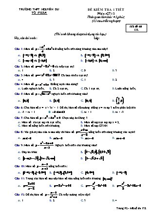 Đề kiểm tra 45 phút môn Toán Lớp 12 - Mã đề: 132 - Năm học 2016-2017 - Trường THPT Nguyễn Du