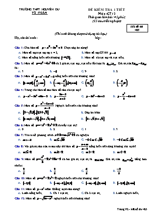 Đề kiểm tra 45 phút môn Toán Lớp 12 - Mã đề: 485 - Năm học 2016-2017 - Trường THPT Nguyễn Du