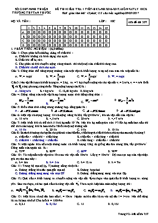 Đề kiểm tra 45 phút môn Vật lí Lớp 10 - Mã đề: 357 - Năm học 2016-2017 - Trường THPT An Phước (Có đáp án)