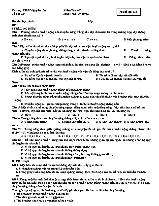 Đề kiểm tra 45 phút môn Vật lí Lớp 10 nâng cao - Năm học 2016-2017 - Trường THPT Nguyễn Du