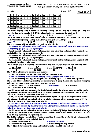 Đề kiểm tra 45 phút môn Vật lí Lớp 11 nâng cao - Mã đề: 169 - Năm học 2016-2017 - Trường THPT An Phước (Có đáp án)